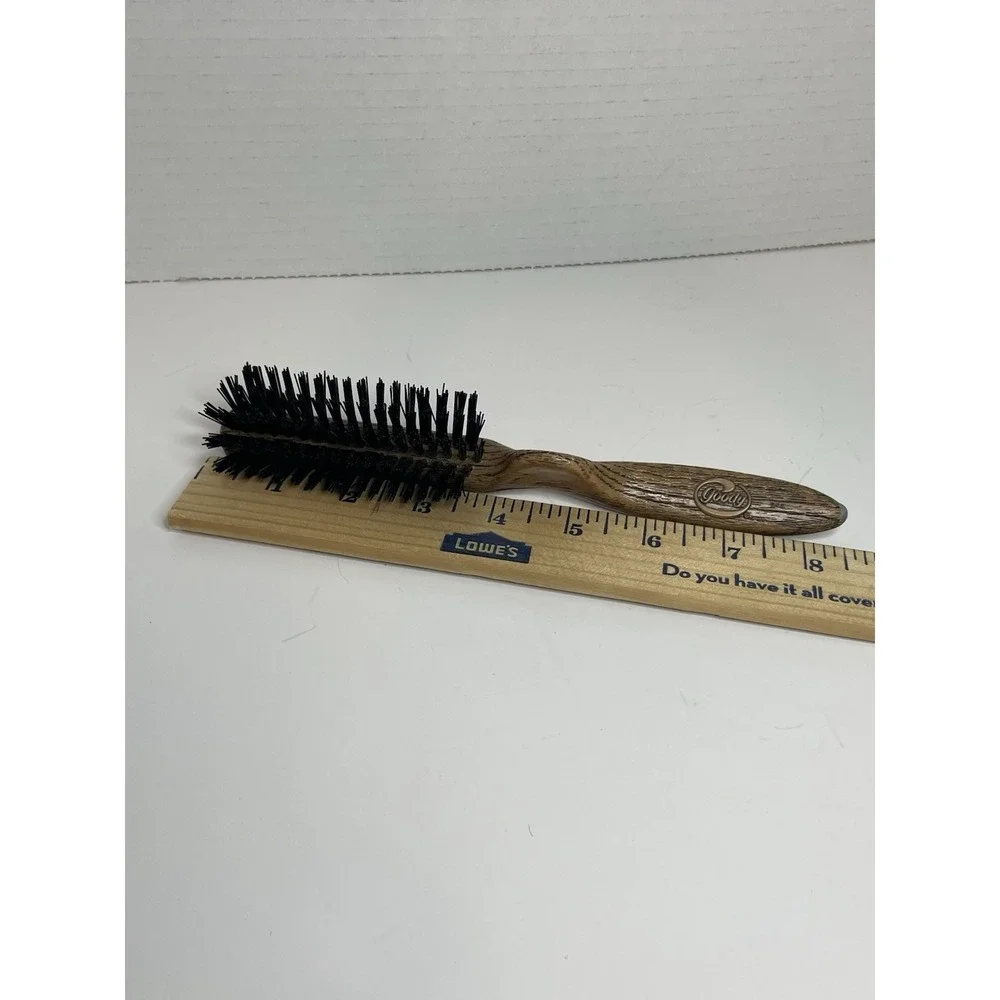 Vintage Goody Faux Wood Grain Hair Brush Nylon Bristles Thumb Grip Handle